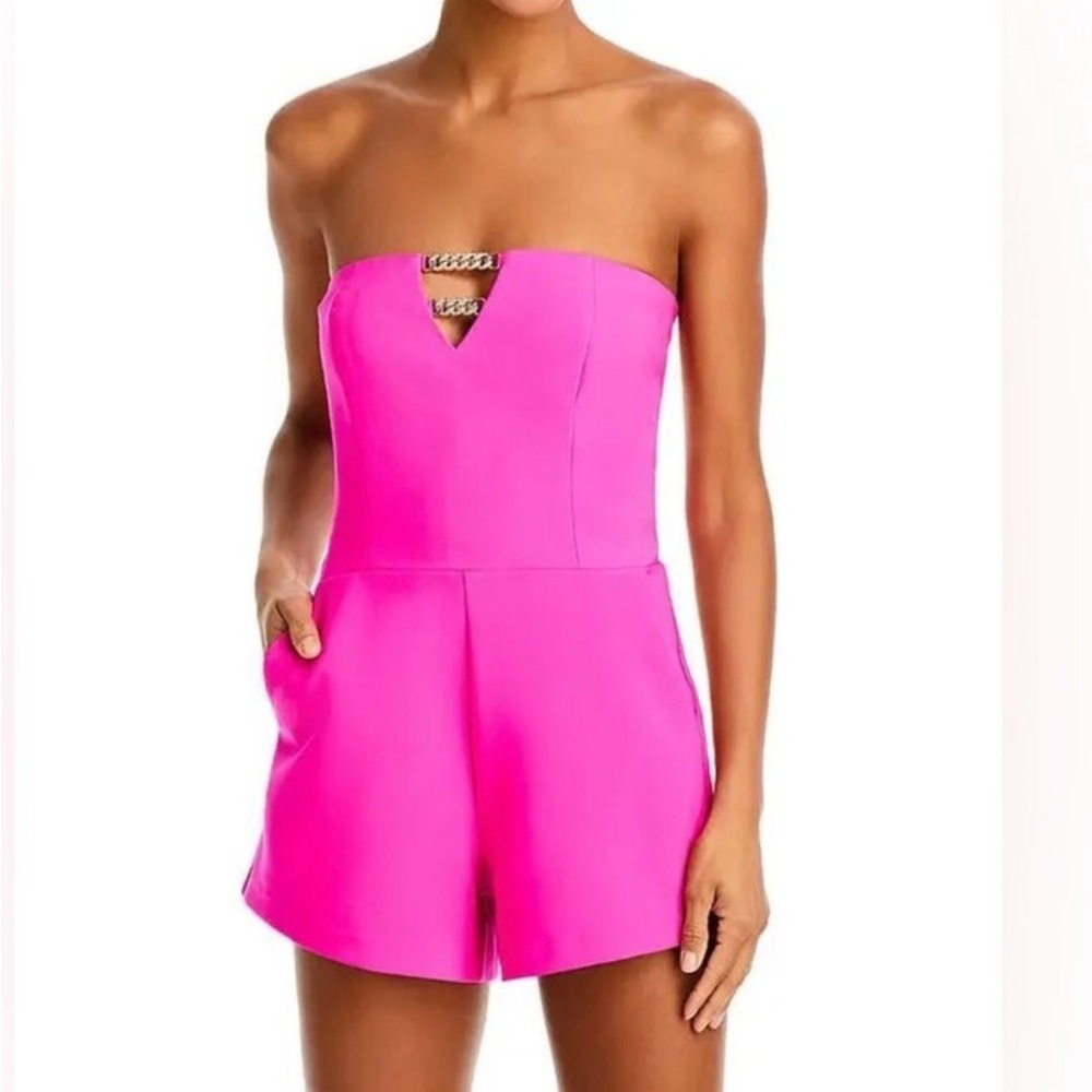 Generation Love Hot Pink Strapless Romper with Chain Accent